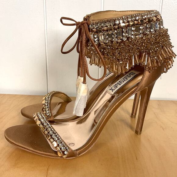 Badgley Mischka Women's Katrina Embellished Satin Ankle-Tie High Heels Size 7 - Picture 6 of 9